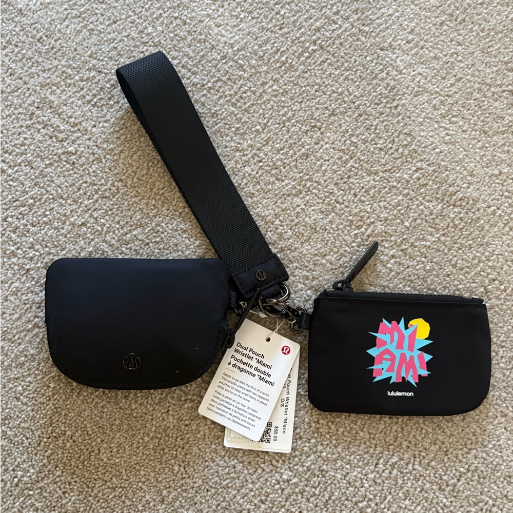NWT Lululemon x Miami Dual Pouch Wristlet, Black, Miami Exclusive Rare